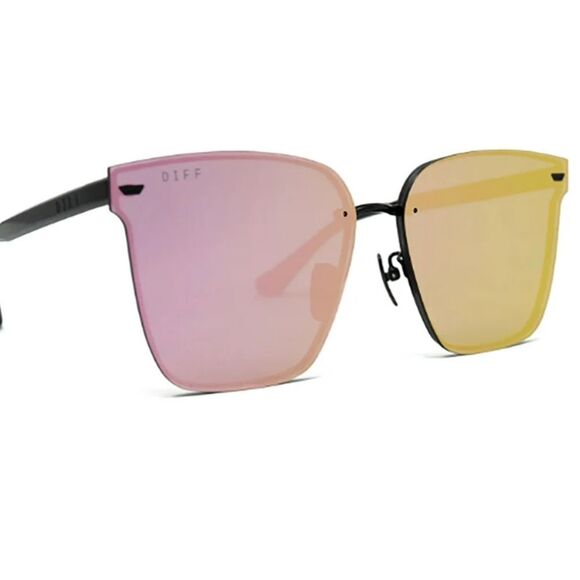 Diff Eyewear Bella-V Sunglasses- Matte Black/Pink Mirrored - Picture 2 of 12